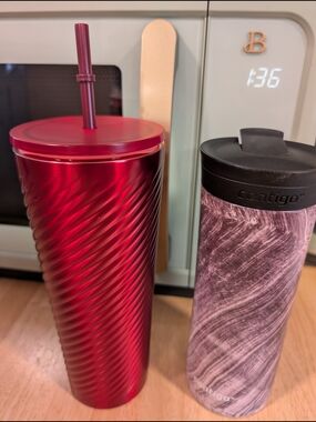 Contigo Marble Travel Mug & Starbucks Red Spiral Tumbler Set